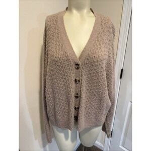 Madewell Alpaca Blend V-Neck Cardigan Sweater Beige Tan Heather Ecru Knit Medium